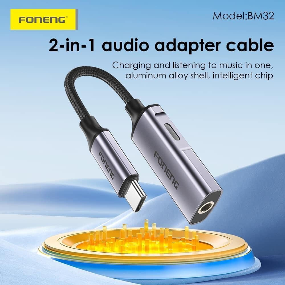 Original FONENG BM32 2-in-1 USB-C to 3.5mm Adapter