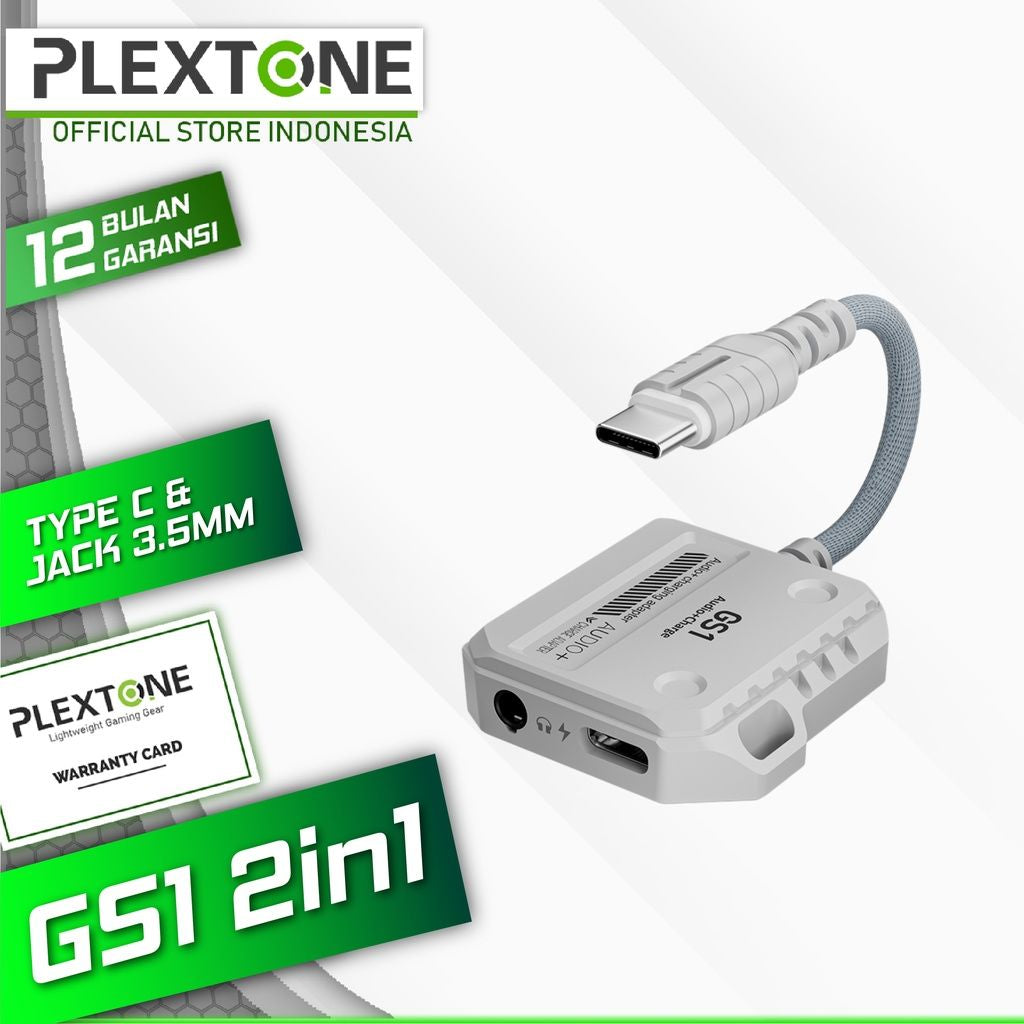 Plextone GS1 2-in-1 USB-C to 3.5mm 60W Gaming Adapter