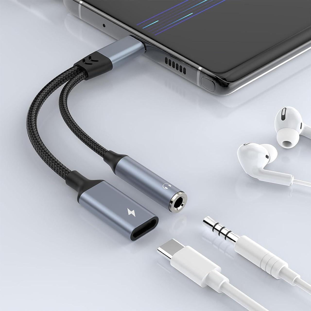 Ugreen Lott 2-in-1 USB C to 3.5mm Headphone Jack Adapter, Type C Aux Audio Splitter