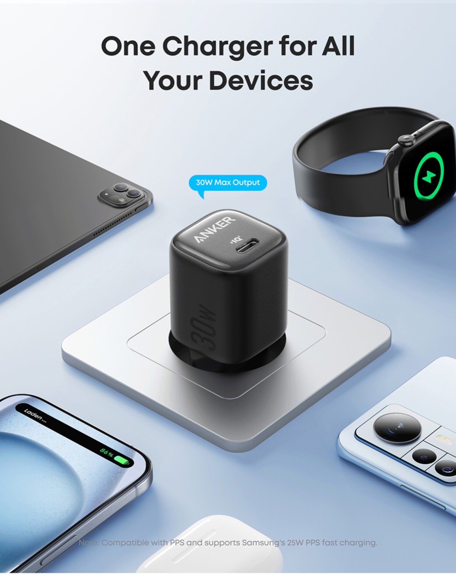 Anker Zolo 30W PIQ 3.0 Compact GaN Charger with PPS Fast Charging