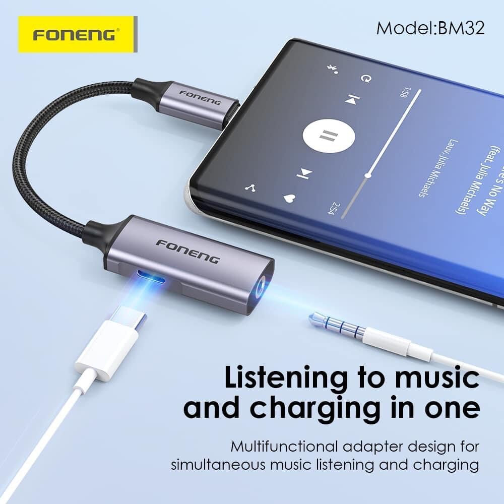 Original FONENG BM32 2-in-1 USB-C to 3.5mm Adapter