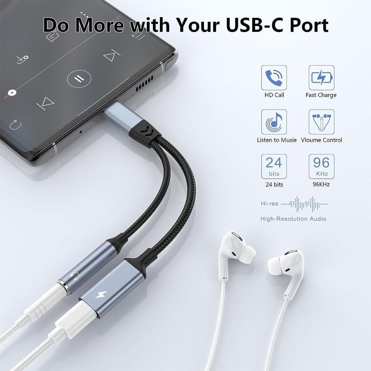 Ugreen Lott 2-in-1 USB C to 3.5mm Headphone Jack Adapter, Type C Aux Audio Splitter