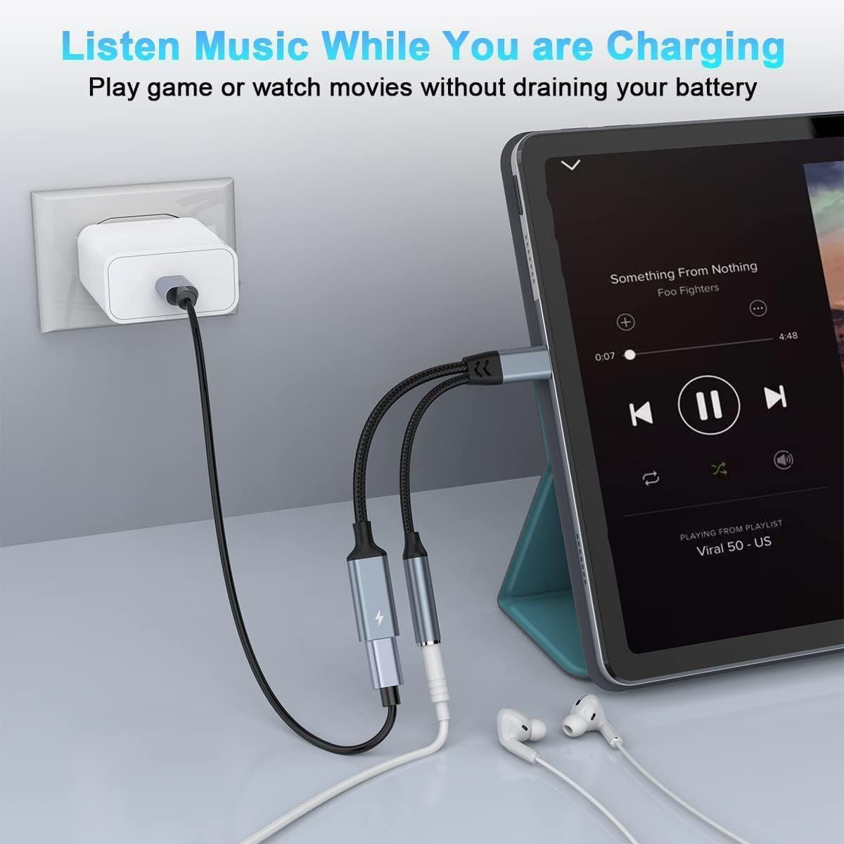 Ugreen Lott 2-in-1 USB C to 3.5mm Headphone Jack Adapter, Type C Aux Audio Splitter
