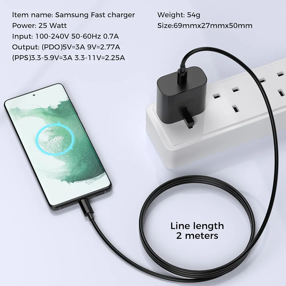Samsung 25W UK Plug Super Fast Charger 3 Pin USB Type C