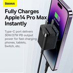 Original Baseus 30W PD GaN3 USB-C Fast Charger Power Adapter with Foldable Plug