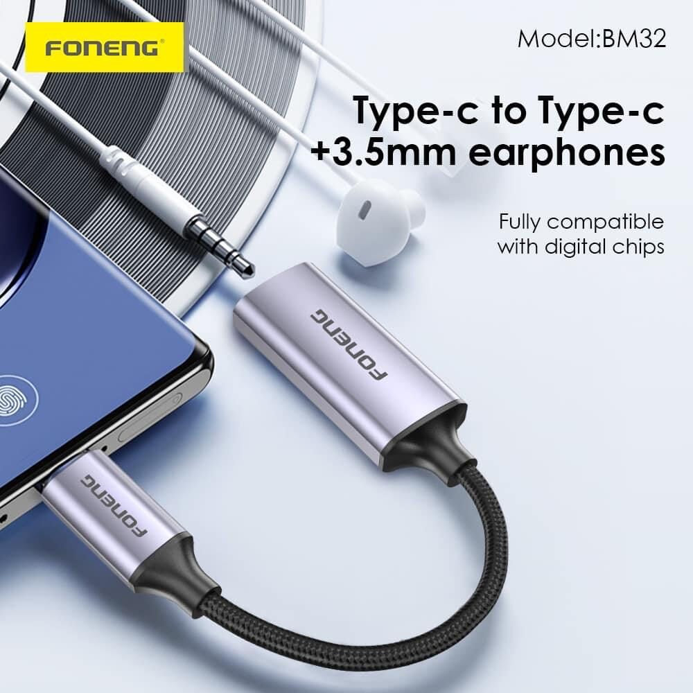 Original FONENG BM32 2-in-1 USB-C to 3.5mm Adapter