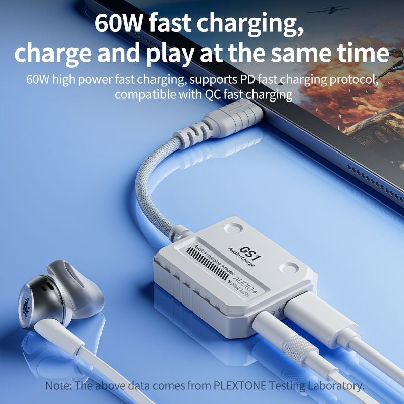 Plextone GS1 2-in-1 USB-C to 3.5mm 60W Gaming Adapter