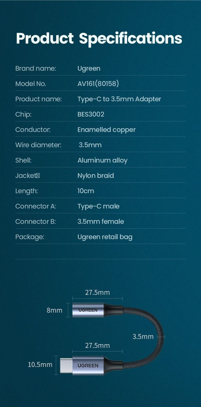 UGREEN USB-C to 3.5mm Aux Adapter - Premium Audio Dongle