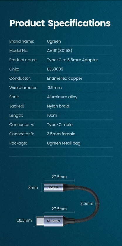 UGREEN USB-C to 3.5mm Aux Adapter - Premium Audio Dongle