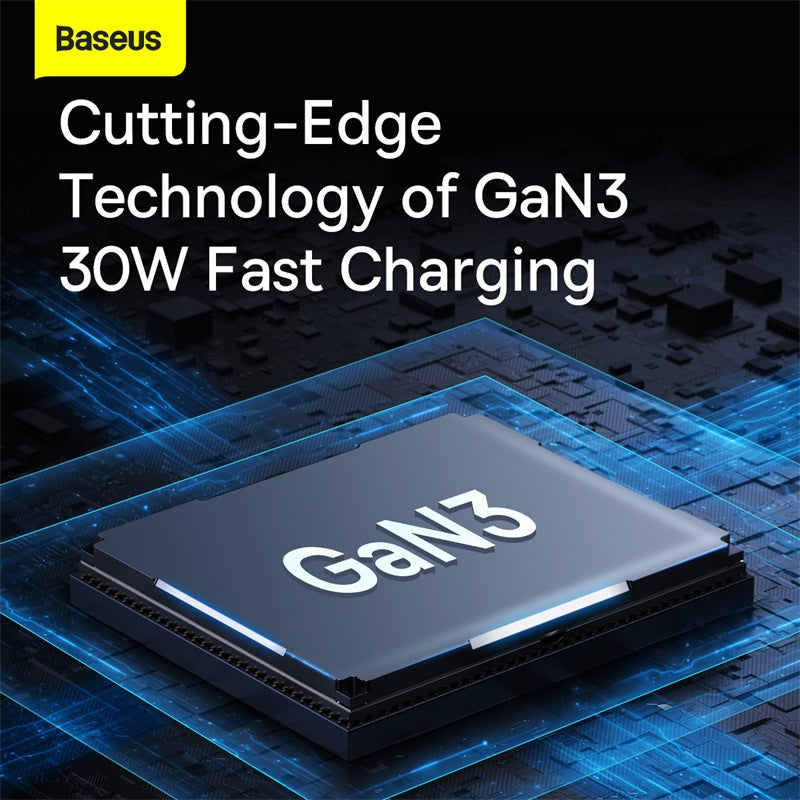 Original Baseus 30W PD GaN3 USB-C Fast Charger Power Adapter with Foldable Plug