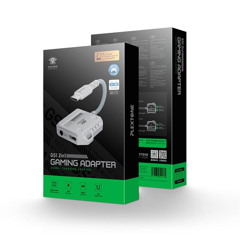 Plextone GS1 2-in-1 USB-C to 3.5mm 60W Gaming Adapter