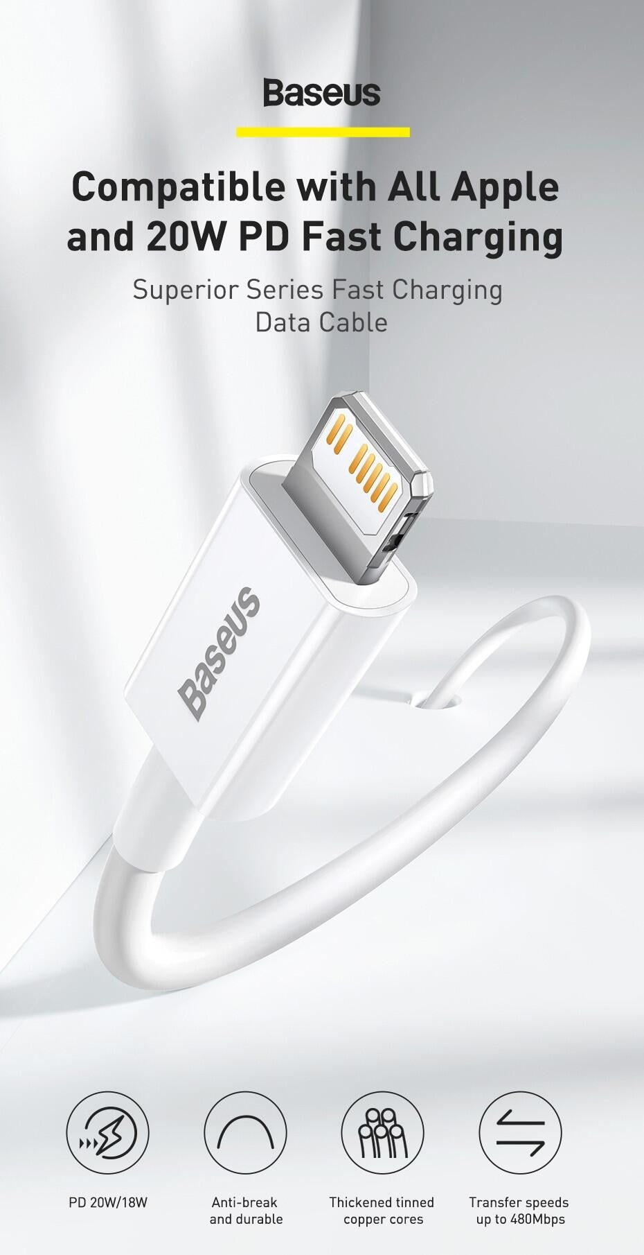 100% Original Baseus 20W PD Fast Charging Type-C to Lightning Cable