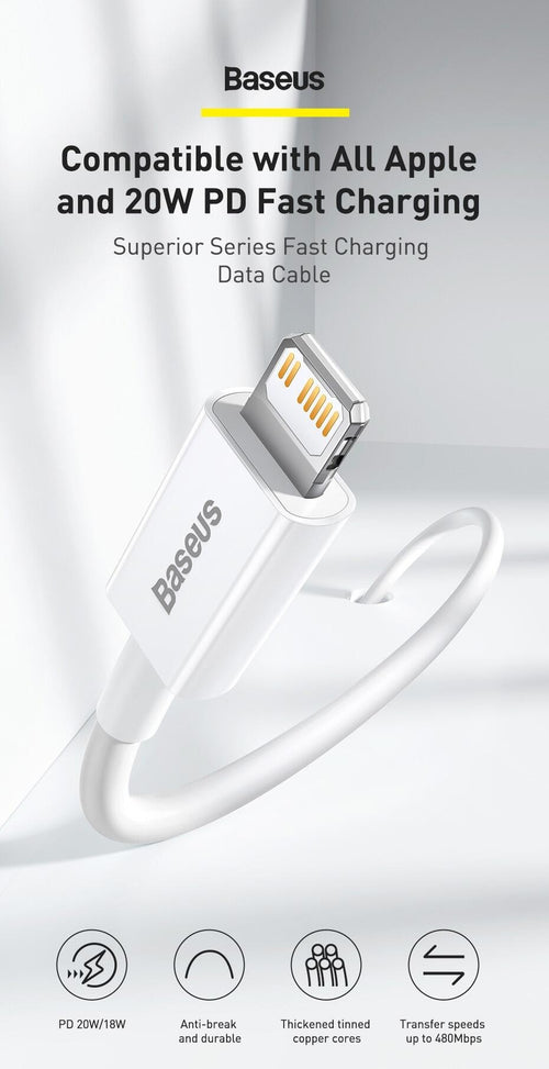 100% Original Baseus 20W PD Fast Charging Type-C to Lightning Cable